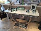 Modern Stainless Steel Base Cream Marble Top Console Table