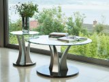 Modern Elegant Italian Design Furniture Clear Glass Round Dining Table with 3 Swan Chrome Base