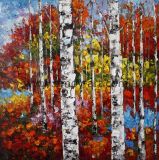 Multi-Colors Handmade Birch Tree Oil Paintings for Home Decor