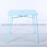 Wholesale Cerulean Metal Restaurant Table with White Stripe on The Top (SP-RT566)