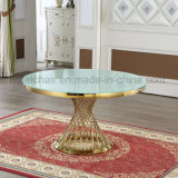 51 Inches Diameter Round Golden Stainless Steel Glass Dining Table