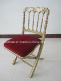 Gold Color Wooden Folding Napoleon Chair with Hard Cushion