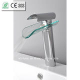 High Body Glass Spout Waterfall Brass Basin Mixer Faucet (QH0814H)
