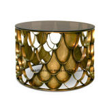 Modern Fashion Round Metal Coffee Table with a Tempered Glass Top
