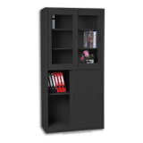 Black Metal Storage Cabinet with Knock Down Structure and Glass