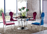 2014 High Gloss Modern Marble Tempered Glass on Top Dining Table Stainless Steel Frame