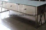 Solid Wood Drawers Stainless Steel Base Tempered Glass Top TV Stand Living Room Furniture