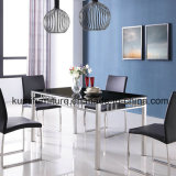 Hotel Furniture Stainless Steel Dinner Table with Glass Top