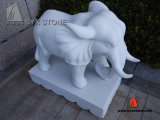 White Marble Stone Little Elephant Sculptures for Garden Decoration