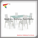 New Hot Selling Dining Set Glass Dining Table and MDF Legs with 4 Leather Chairs (DT071)