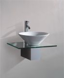 Solid Wood Bracket Glass Wash Basin (7058)