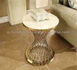 Golden Modern Wire End Table with Manmade Marble Top