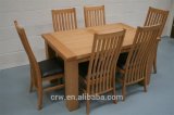 OA-4085 Oak Dining Table Set with 6 Dark Brown Leather Chairs