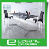 Grey Tempered Glass Dining Table with Stainless Steel Legs
