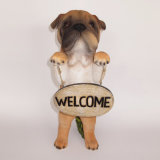 Polyresin Animal Figurine Dog with Welcome Sign Garden Statue