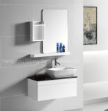 Hot Selling Bathroom Vanity in Solid Wood with Glass Worktop and Ceramic Basin