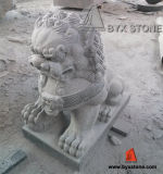 Hand Made Grey Granite Stone Lion Carving Sculpture for Garden