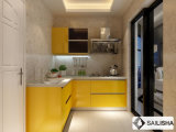 Yellow Modern Home Hotel Furniture Island Wood Kitchen Cabinet