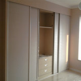 Shutter Sliding Door Wood Wardrobe with Drawers and Multifunction Basket