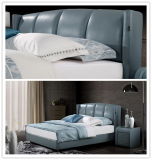 Foshan Shunde Home Bedroom Furniture Upholstered Leather Bed with Headboard