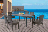 Outdoor Long Table with Rattan Chair Non- Armchair Chair