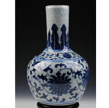 Chinese Antique Crackle Blue and White Ceramic Flower Vase Lw684