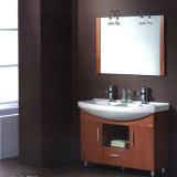 Solid Wood Base Bathroom Cabinets with Big Double Basin and Two Faucets