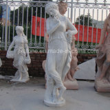 White Marble Carved Beautiful Girl Statues for Garden