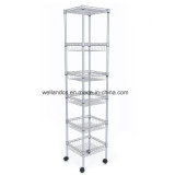 Silver Epoxy Coated Sturdy 6 Tier DIY Home Kitchen Storage Rack Shelf with Basket