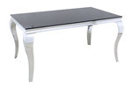 Modern Home Furniture Black Glass Louis Dining Table in Polished Silver Chrome