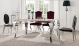 Modern Stainless Steel Oval Back Velvet Dining Table and Chair