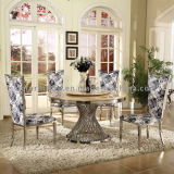 Classic Glass Top Rotating Metal Dining Table Set for Banquet