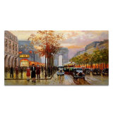 Framed Canvas Art Handmade Impressive Paris Street Oil Painting for Decoration