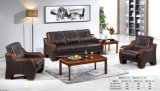 Leisure Popular Classical Hotel Chair Office Leather Sofa with Wooden Armrest 1+1+3 in Stock