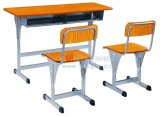 Adjustable School Furniture Primary School Wooden Double Desk and Chair