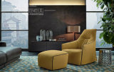 Leisure Popular Hotel Waiting Leather Sofa with Wooden Armrest