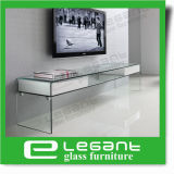 Contemporary Clear Glass TV Stand with High Gloss White Painting Drawers