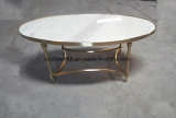 Golden Color Wood and Steel Height Adjustable Round Coffee Table