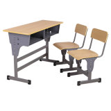 Double Student Desk and Chair Wood School Furniture Fireproof Classroom Table