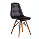 EMS Style Classic Injection Molded Polypropylene Plastic Shell Chair Black Seat with Wood Legs Bridged with Black Powder Coated Steel Wires
