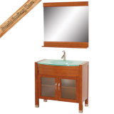 Fed-1076A Integrated Glass Wash Basin Light Cherry Finishing Cheap Solid Wood Bathroom Cabinets