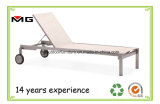 White Sling Mesh Aluminium Outdoor Chaise Lounges with Wheels