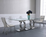 240m Glass Top Stainless Steel Dining Table