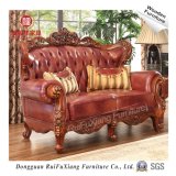 Solid Wood Frame and Genuine Leather Love Seat Sofa for Villa