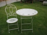 Antique White Wrought Iron Foldable Outdoor Table and Chair