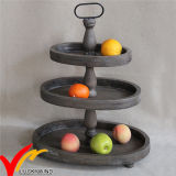 Luckywind Antique 3 Tier Wood Oval Tray Stand