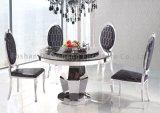 High Gloss Single Metal Pillar Marble Round Dining Table
