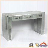 Large Galvanized Metal and Wood Console Table with Number Print