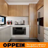 Modern White Matte Lacquer and Wood Grain Melamine Kitchen Cabinet (OP16-L23)