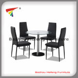 Round Glass Table and PU Chairs for Dining Room (DT084)